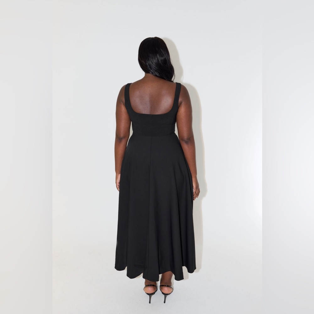 Classic Black Midi Dress - Elegant Square Neck - Picture 2 of 13